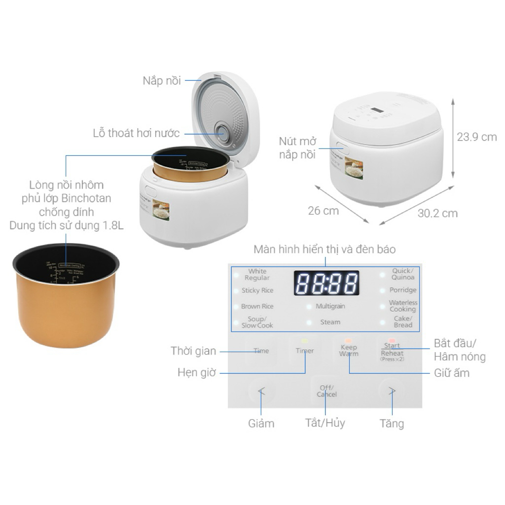 Nồi cơm điện tử Panasonic 1.8 lít SR-DL184WRA hàng trưng bày bảo hành 12 tháng thương hiệu Nhật sản 