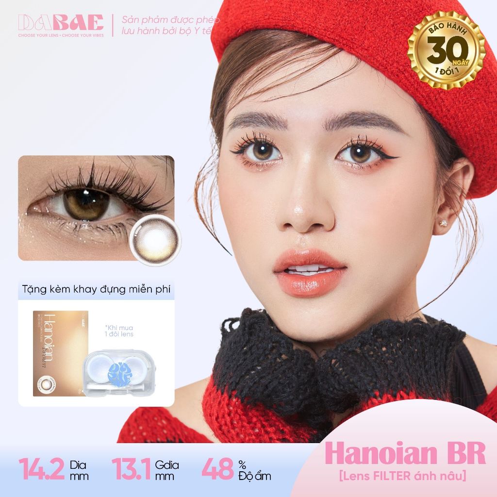Kính áp tròng Hanoian Brown lens màu nâu filter tự nhiên 3 tháng DIA 14.2mm có độ 0-8 DABAE
