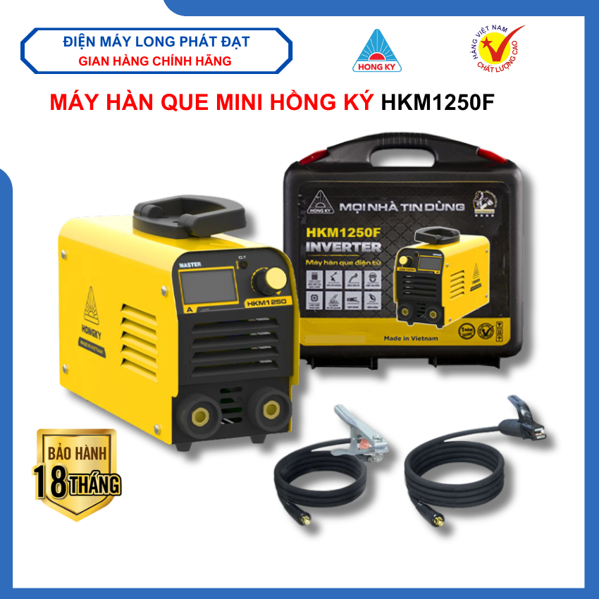 Máy hàn cao cấp HỒNG KÝ HKM1250, chuyên que 2.6mm, kéo liên tục 10 que 3.2mm, bảo hành 18 tháng
