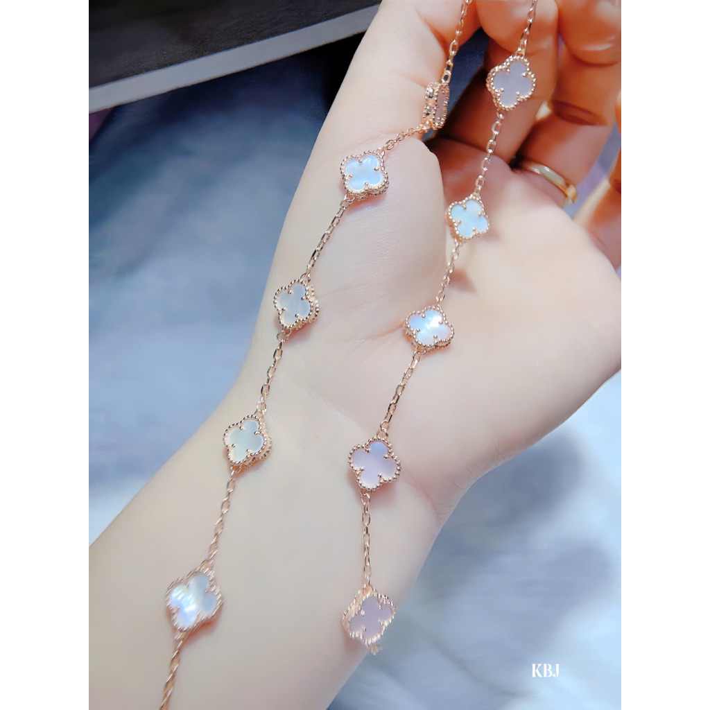 Lắc tay cỏ 4lá xi vàng hồng xinh _Lắc bạc nữ xinh