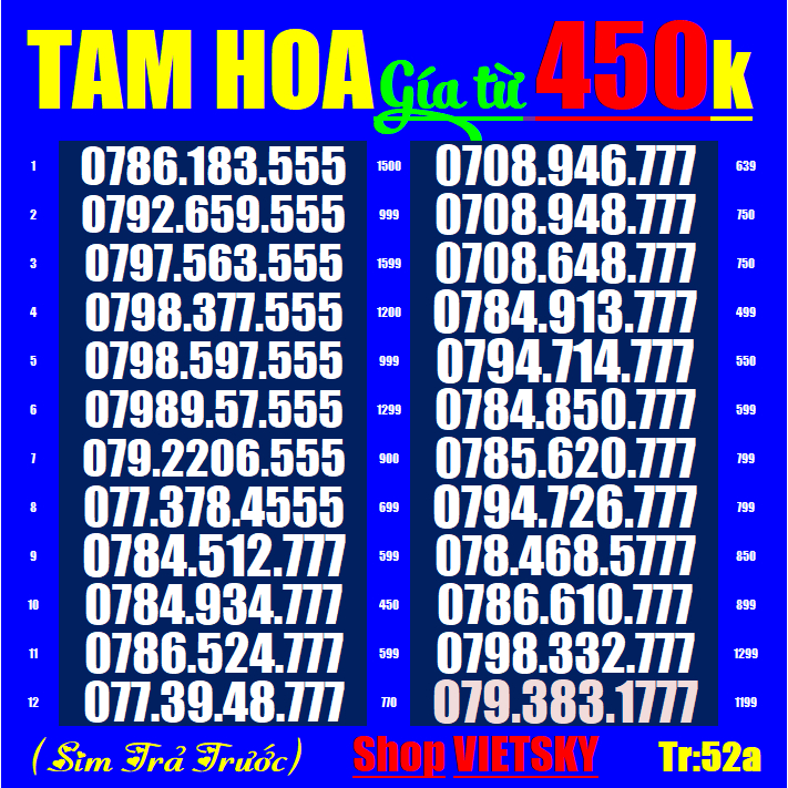 SIM SỐ ĐẸP Mobi Tam Hoa, Sảnh* T31,32a,52,52a Sim chưa kích hoạt, Sim Mobi phủ sóng toàn quốc