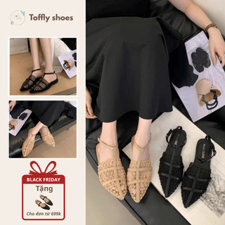  Giày sandal búp bê  sục  đan lưới mũi nhọn có sẵn size 35 đến bigsize 40 41 42 cho nàng ngoại cỡ - TOFFLY SHOES 