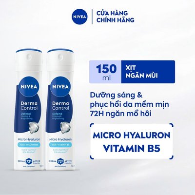 Bộ 2 Xịt Ngăn Mùi NIVEA Derma Control Dưỡng Sáng & Phục Hồi/Đều màu/Mềm mịn (150mlx2) - 91765x2 /91776x2 /91783x2