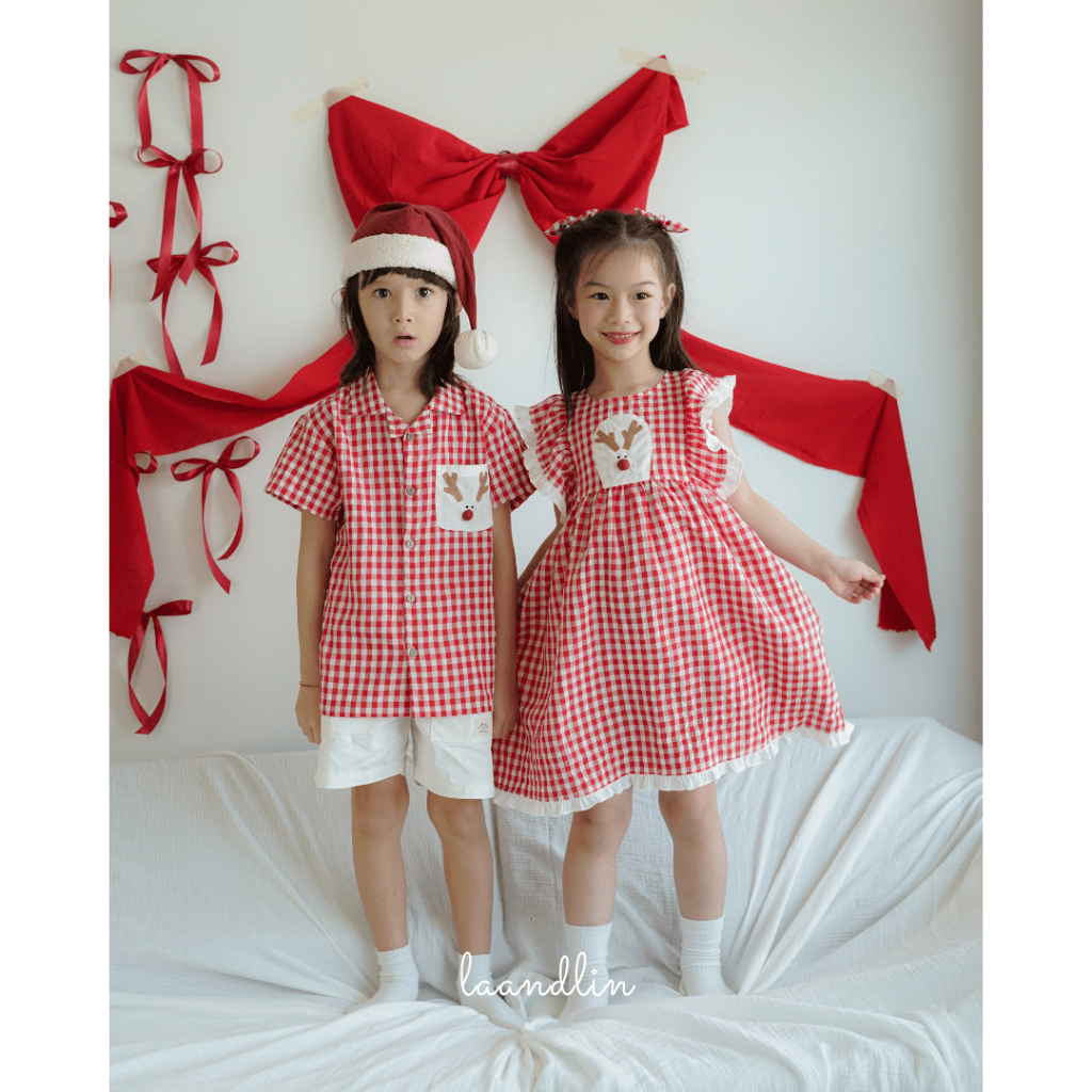 Rudolph Dress/Set - LAANDLIN - Đầm Bé Gái/Set Áo Quần Bé Trai Họa Tiết Tuần Lộc Giáng Sinh Cho Bé 6 