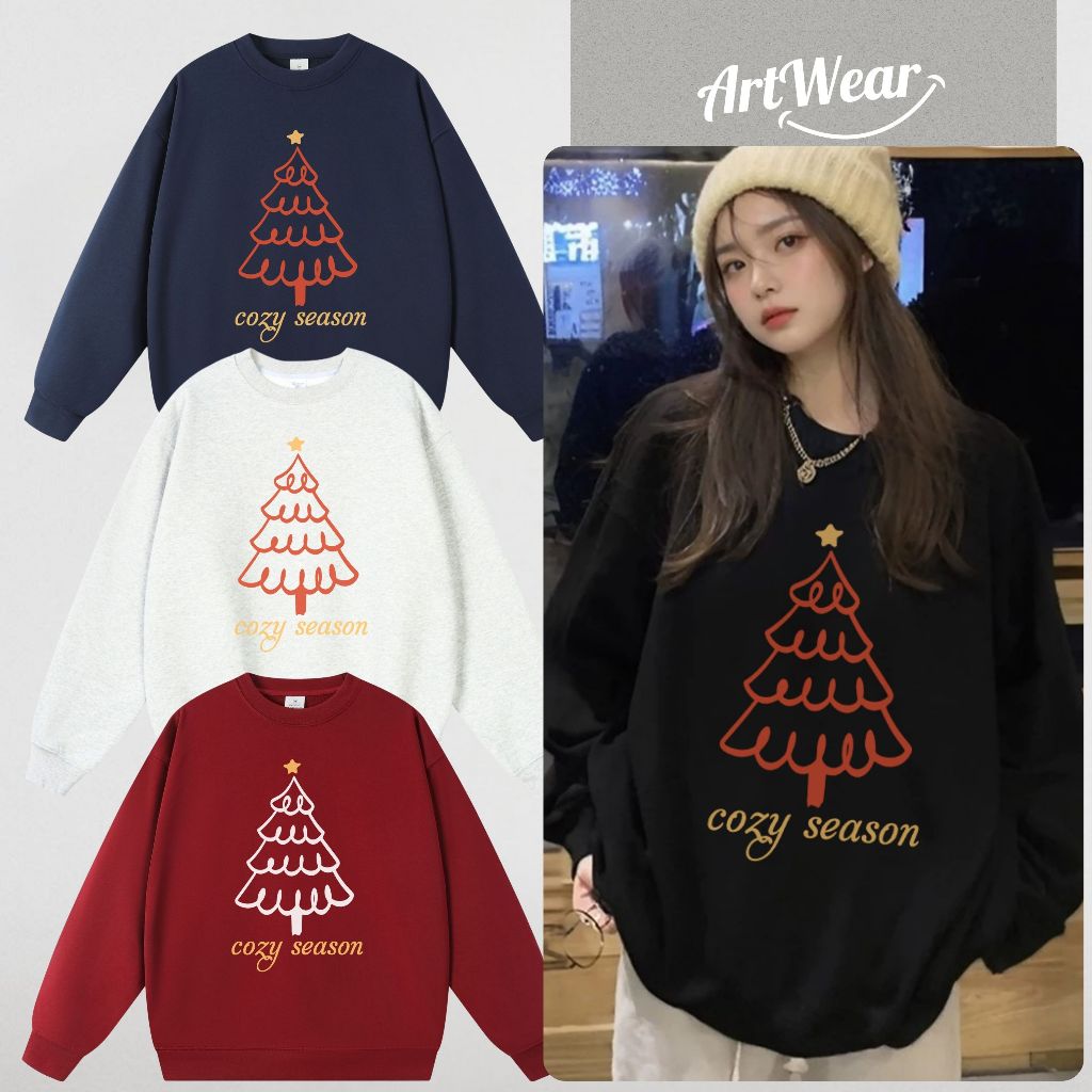Áo Sweater Christmas Cozy Season ArtWear – Áo sweater noel local brand basic đen, xanh than, đỏ đô, 