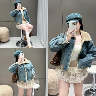  Áo Khoác Jean Lót Lông Phối Tag Da Chất Bò Denim Cao Cấp Áo Khoác Ấm Cho Nữ Có Bigsize 