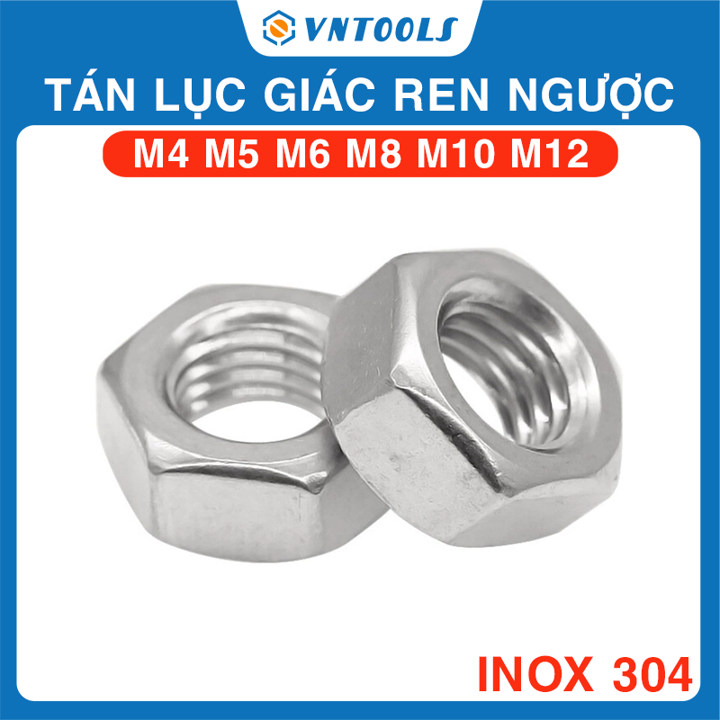 Đai Ốc ren trái, Tán Ecu ren ngược Inox 304 | Size M4 M5 M6 M8 M10 M12 M14 M16