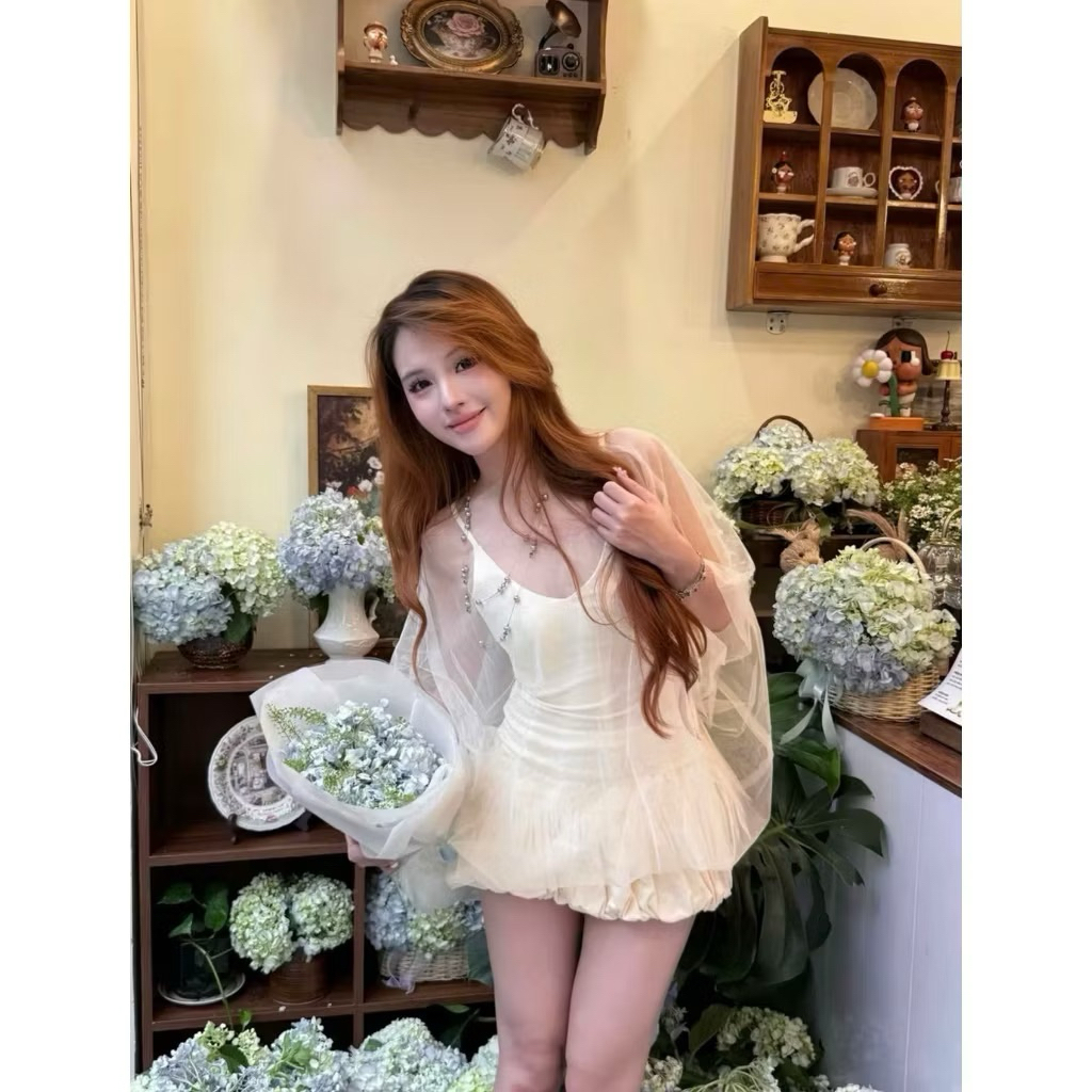 [S2.4184] Set 2 Món Váy 2 Dây Đuôi Cá Chất Zip Mix Áo Choàng Voan Tơ 2 Màu | BigBuy360 - bigbuy360.vn