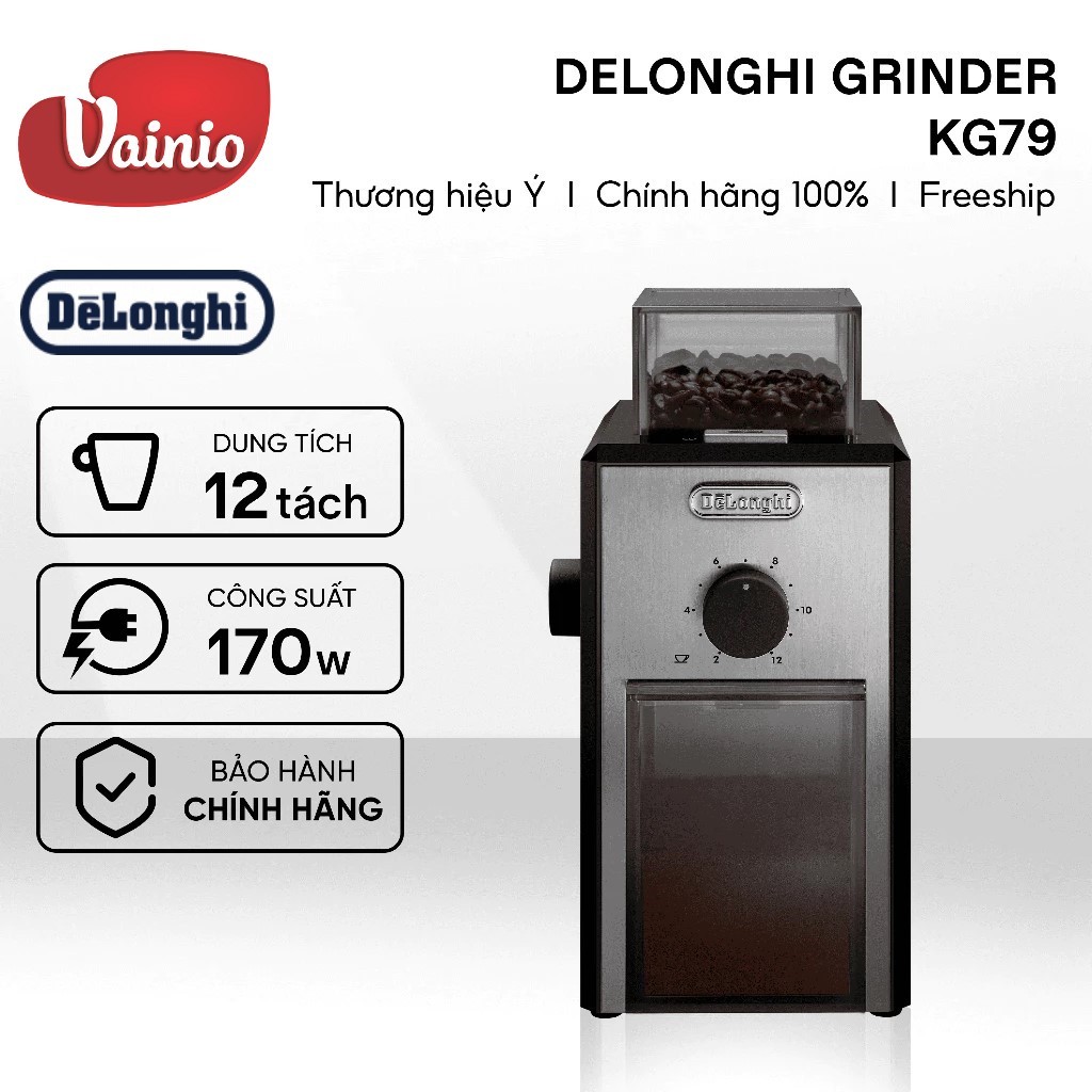 Máy xay cà phê DeLonghi KG89 - Bạc, 120g, 13x16x26cm