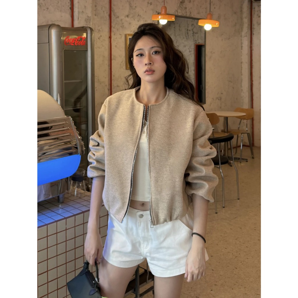 Áo Khoác Bomber Dạ Nữ Ngắn Basic – Form Rộng, Chất Dạ Dày Đẹp, Thiết Kế Khóa Kéo Hàn Quốc MA263 | BigBuy360 - bigbuy360.vn