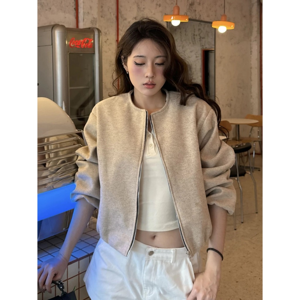 Áo Khoác Bomber Dạ Nữ Ngắn Basic – Form Rộng, Chất Dạ Dày Đẹp, Thiết Kế Khóa Kéo Hàn Quốc MA263 | BigBuy360 - bigbuy360.vn