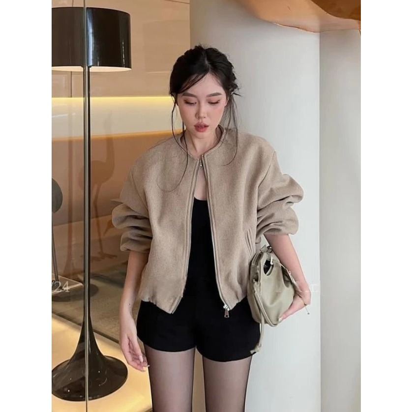 Áo Khoác Bomber Dạ Nữ Ngắn Basic – Form Rộng, Chất Dạ Dày Đẹp, Thiết Kế Khóa Kéo Hàn Quốc MA263 | BigBuy360 - bigbuy360.vn