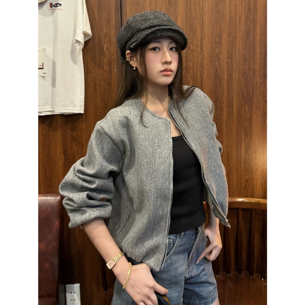 Áo Khoác Bomber Dạ Nữ Ngắn Basic – Form Rộng, Chất Dạ Dày Đẹp, Thiết Kế Khóa Kéo Hàn Quốc MA263 | BigBuy360 - bigbuy360.vn