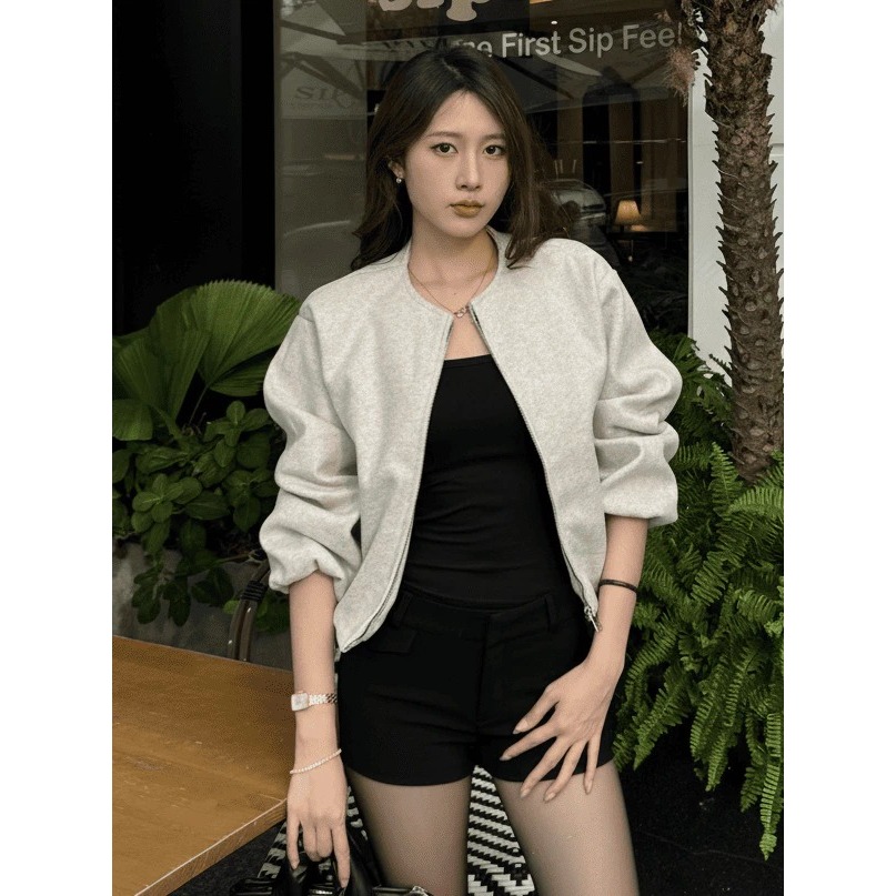 Áo Khoác Bomber Dạ Nữ Ngắn Basic – Form Rộng, Chất Dạ Dày Đẹp, Thiết Kế Khóa Kéo Hàn Quốc MA263 | BigBuy360 - bigbuy360.vn