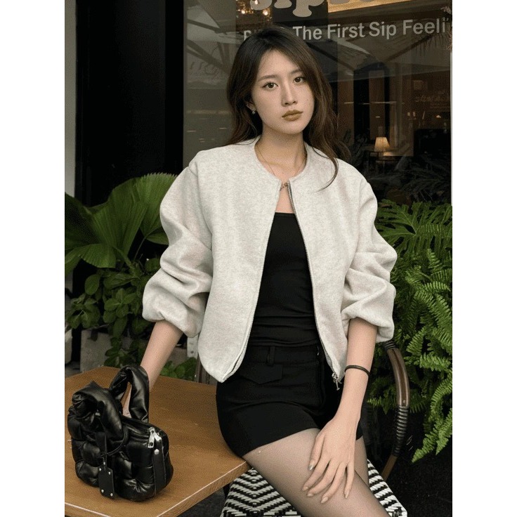 Áo Khoác Bomber Dạ Nữ Ngắn Basic – Form Rộng, Chất Dạ Dày Đẹp, Thiết Kế Khóa Kéo Hàn Quốc MA263 | BigBuy360 - bigbuy360.vn