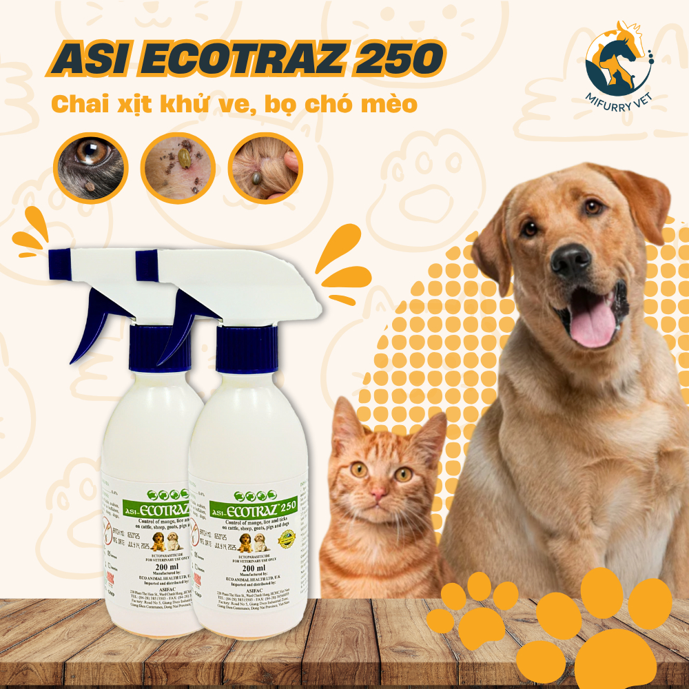 ASI-ECOTRAZ 250_Dung dịch phun, bôi diệt bọ chét, ve, rận, ghẻ  (200ml)