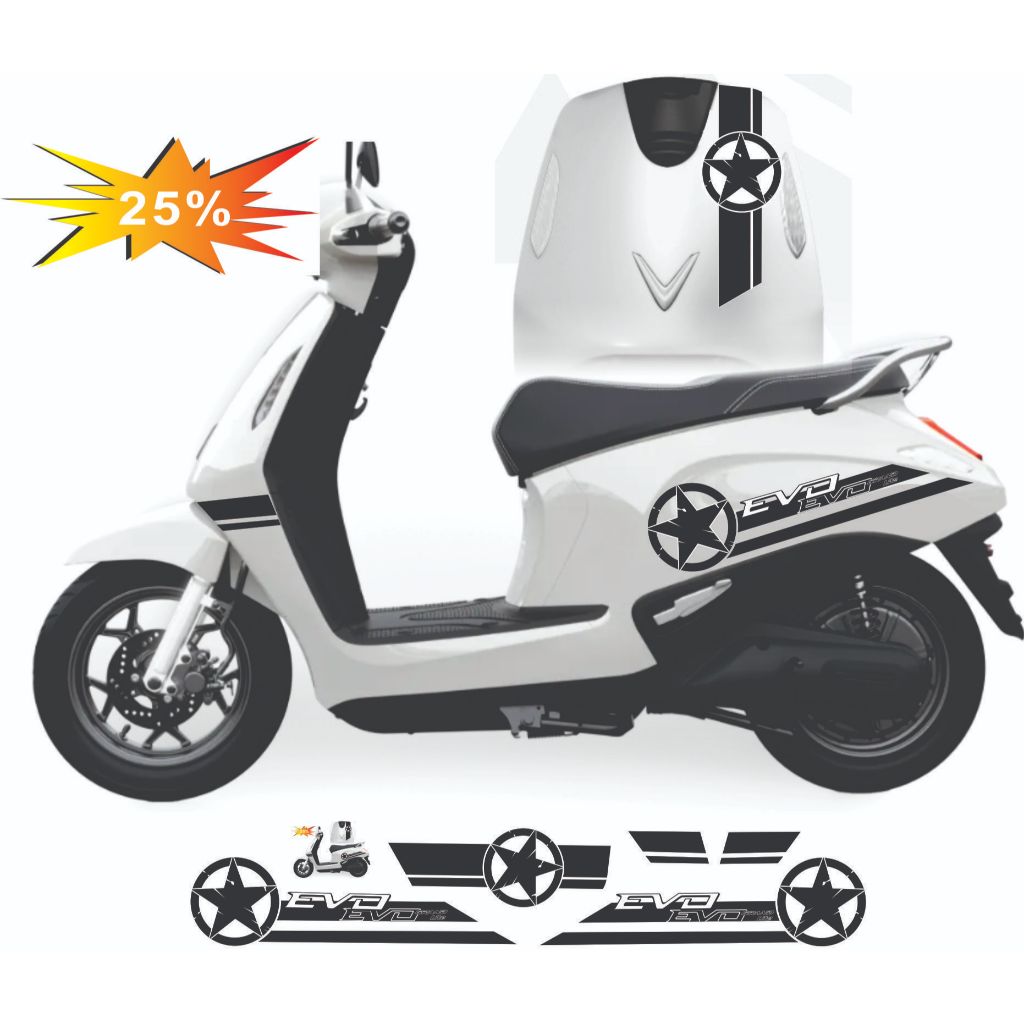 Tem dán Xe Evo 200 - Evo NEO - Evo GRAND ,  mẫu Tem rời mẫu tem Ngôi Sao tem in 3 lớp  Chống Bay Màu