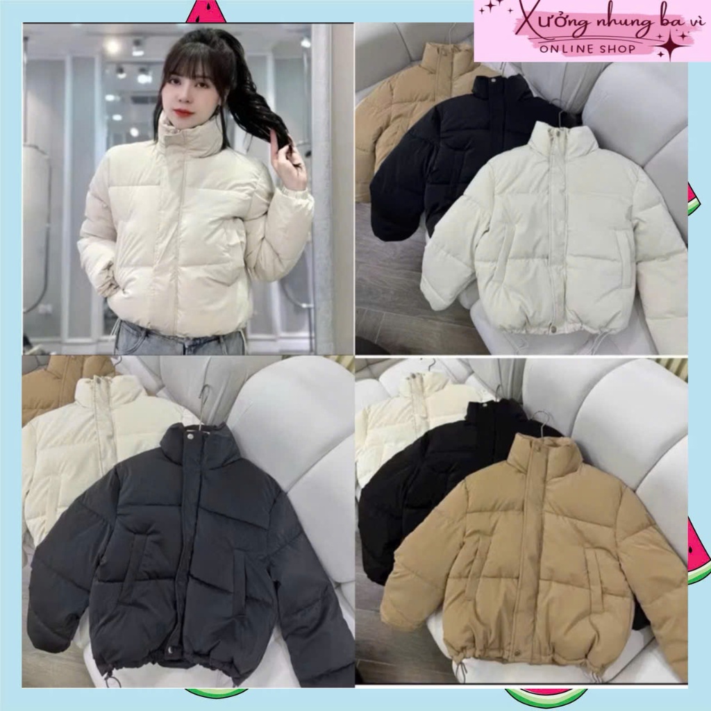 Áo Phao Nhung Không Mũ Mizuki, Áo Phao Croptop Nhung Lì Bông Chần Dày Dặn