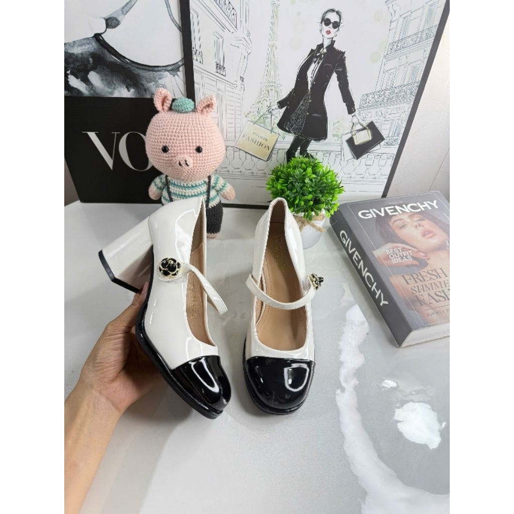 Mẫu mới.Giày Marry jane nữ giày cao gót đế vuông da bóng có 2 loại 5cm và 7cm Nhà Queen Thu đông 202