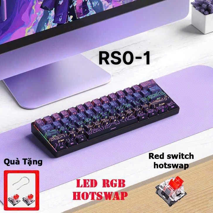 Bàn phím cơ RS01 không dây 3 mode led rgb  phím chuyên sử dụng chơi game chế độ led, led da điểm với 3 màu sang trọng
