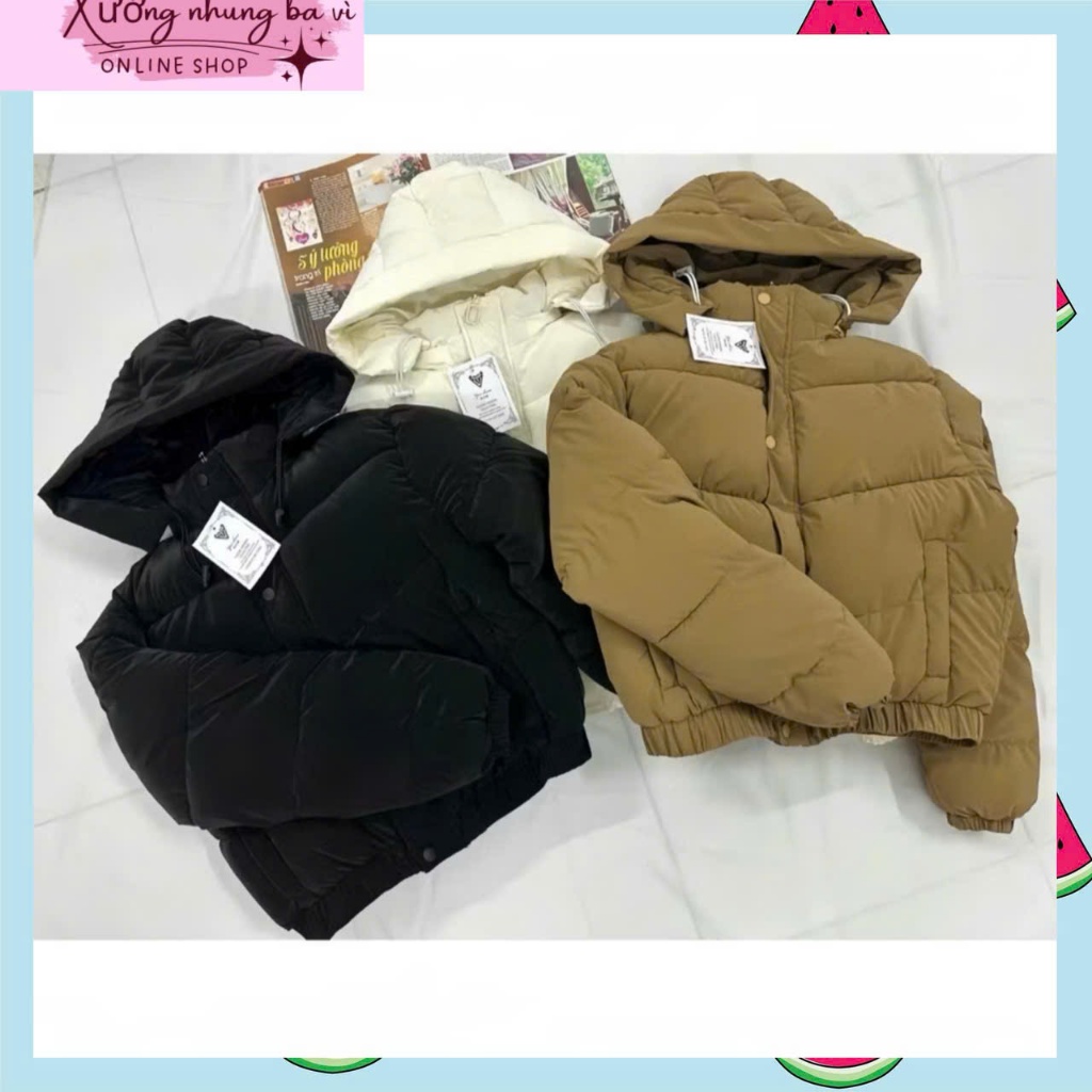 Áo Phao _ CÓ MŨ _ Chất Nhung Lỳ Kéo Khóa Phối Túi 2 Bên _ Dây Rút Mũ,Gấu Cực Sang 2025