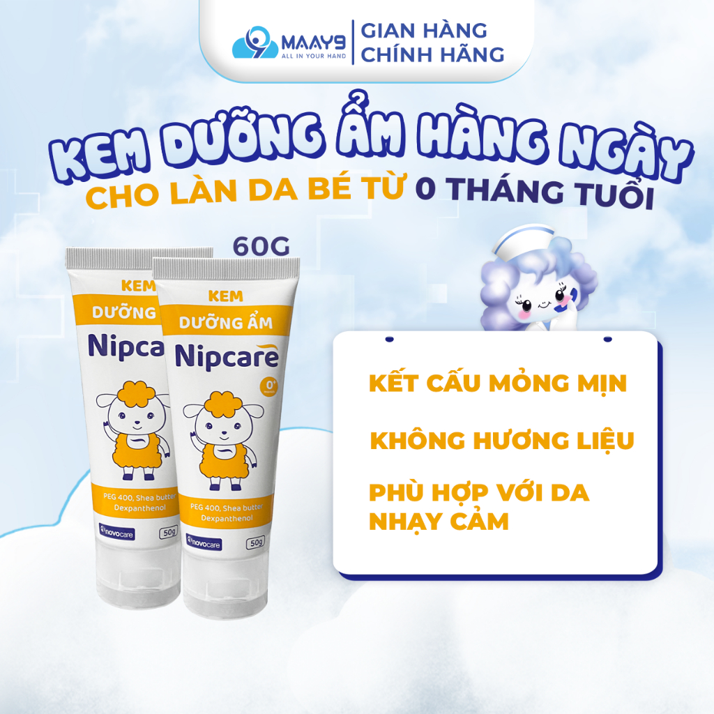 Combo 02 kem dưỡng ẩm nipcare novocare cho bé 60g- giúp cấp ẩm, khóa ẩm, làm mềm, làm dịu da khô, vi