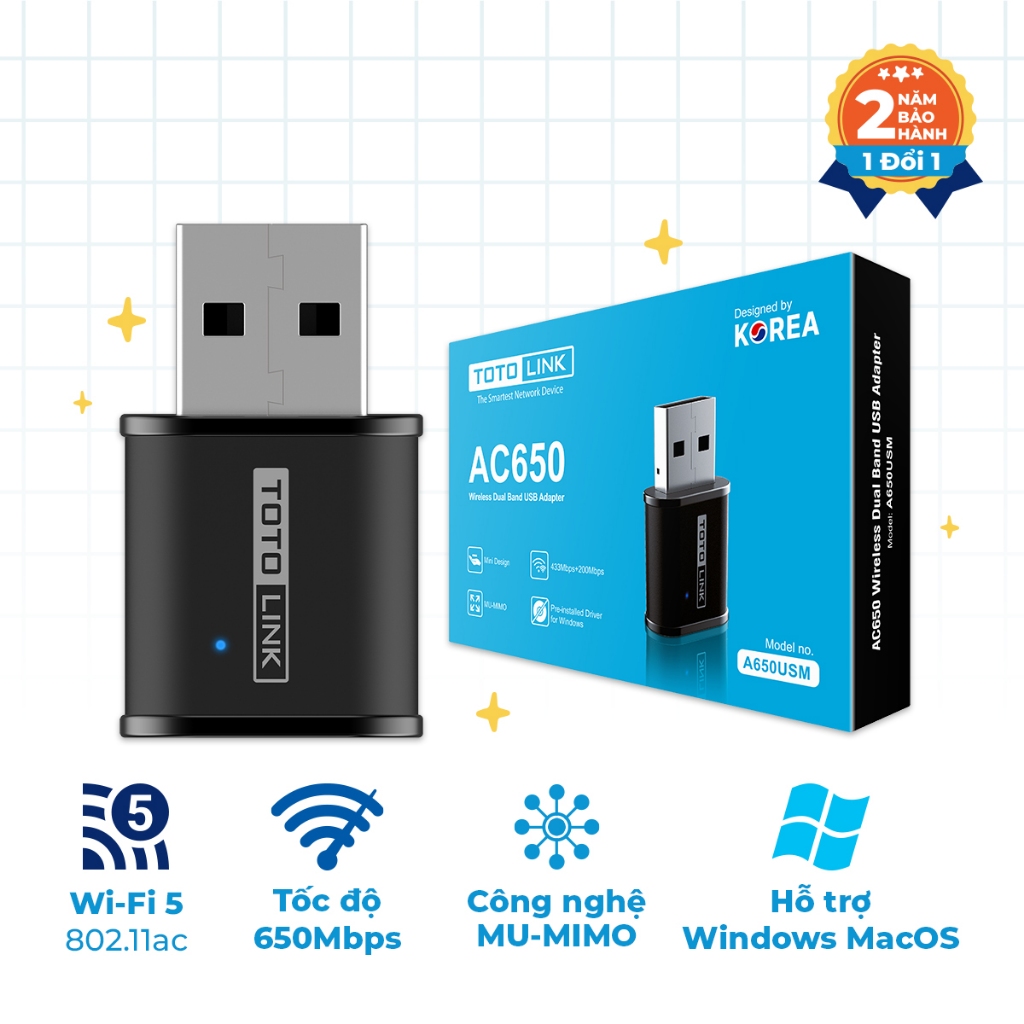 [Hỏa Tốc] A650USM - USB Wi-Fi mini băng tần kép AC650