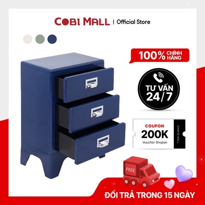 Tủ nhựa ABS ModuBox 3 tầng (Xanh Navy / Kem / Xanh Mint) – Tủ mini để đầu giường – Decor phòng ngủ hiện đại