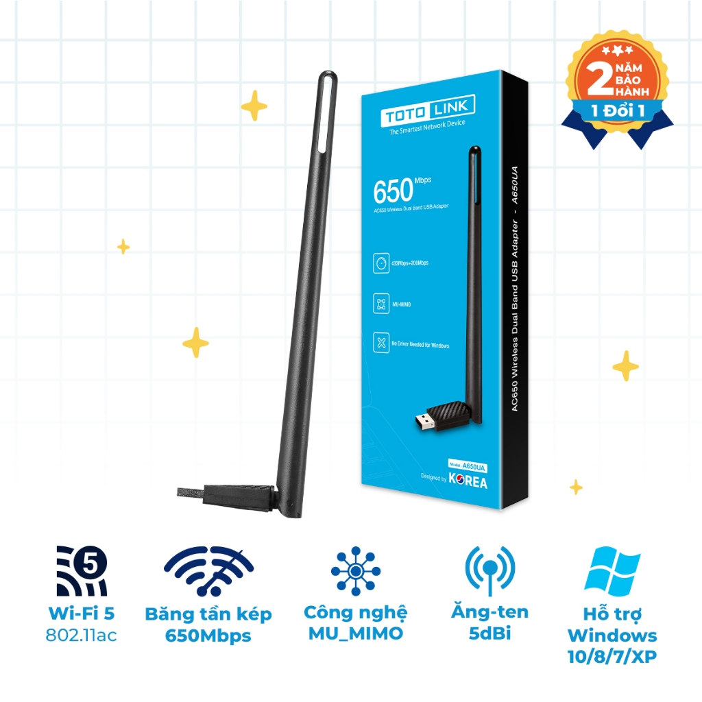 [Hỏa Tốc] A650UA - USB Wi-Fi băng tần kép AC650