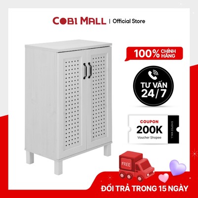 [MỚI] Tủ Giày 2 Cửa Dotto 580x350x935mm – Màu Trắng Vân Gỗ – Tủ Đựng Giày Gọn – Cobi Home