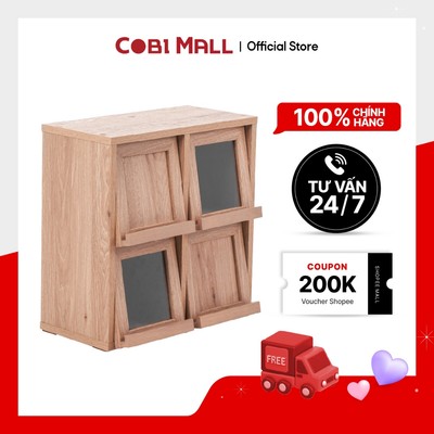 [MỚI] Tủ Mini 4 Cửa Nookie 419x200x420mm – Màu Gỗ Tự Nhiên – Tủ Đựng Đồ Gọn Gàng – Cobi Home