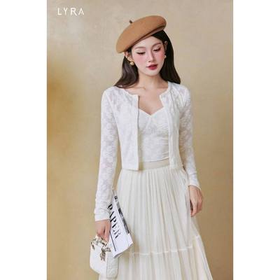 LYRA - Set áo cardigan dài tay dáng ngắn ren mềm họa tiết hoa kèm áo 2 dây dáng ôm tôn dáng style Hàn Quốc LWNSE019