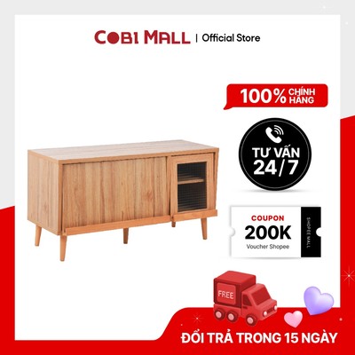 [MỚI] Tủ TV Modi 1100x392x576mm – Màu Gỗ Tự Nhiên – MDF Nhựa Giả Mây – Cobi Home