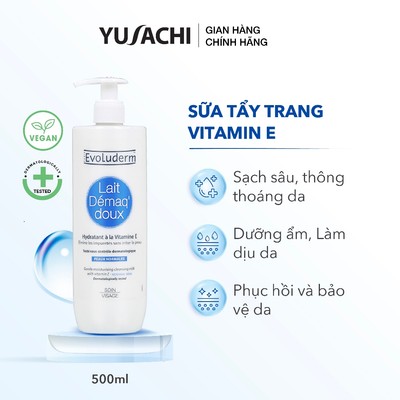 Sữa tẩy trang Evoluderm bổ sung vitamin E dưỡng ẩm cho làn da mịn màng tươi mát 500ml