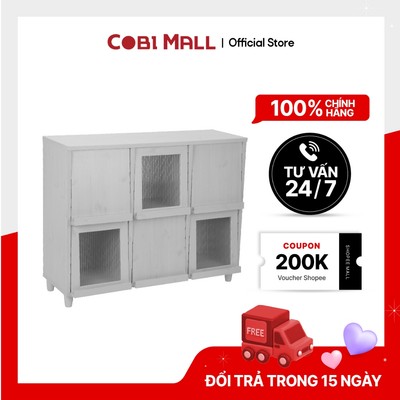 [MỚI] Tủ 6 Cửa Dotto 1200x400x920mm – Màu Trắng Vân Gỗ – Tủ Đựng Đồ Lớn – Cobi Home