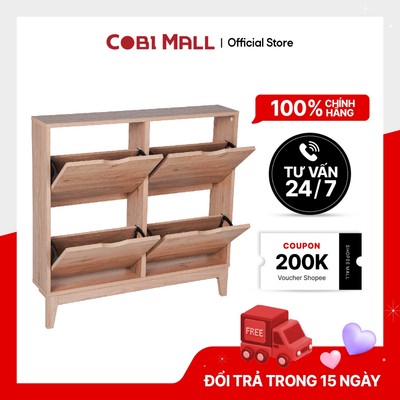 [MỚI] Tủ 4 Cửa Nookie 960x190x935mm – Màu Gỗ Tự Nhiên – Tủ Cao Chứa Đồ Đa Năng – Cobi Home