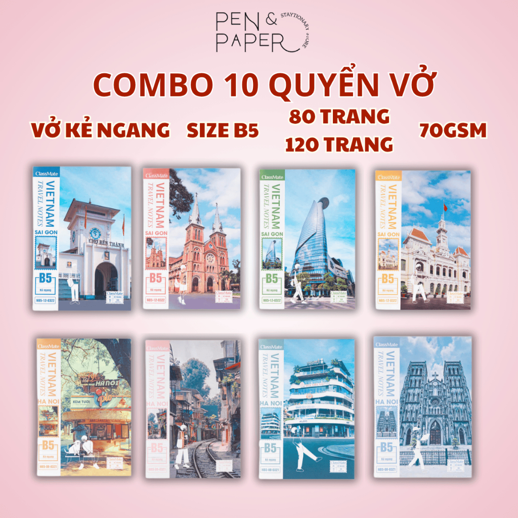 Combo 5/10 Vở Kẻ Ngang 80/ 120 Trang CLASSMATE, Vở Kẻ Ngang Cấp 2 Bìa TRAVEL NOTE Dành Cho Học Sinh