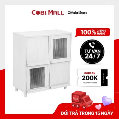 [MỚI] Tủ 4 Cửa Dotto 807x400x920mm – Màu Trắng Vân Gỗ – Tủ Chứa Đồ Phòng Khách – Cobi Home
