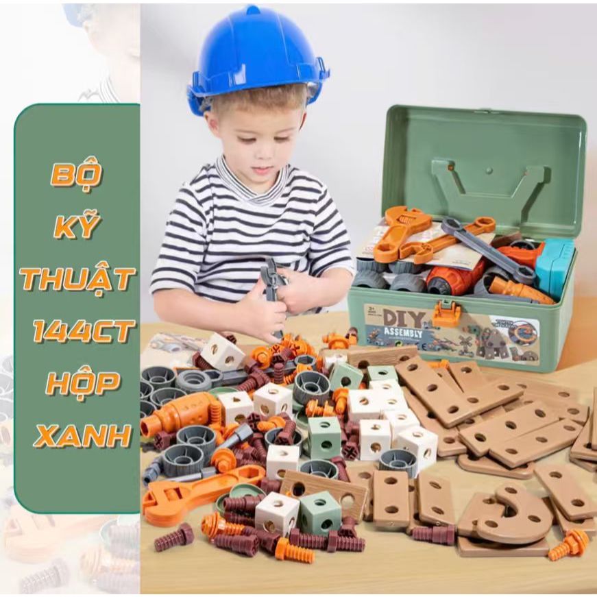 Đồ Chơi Lắp Ráp DIY BỘ KHỦNG LONG 144 Chi Tiết Cho Bé Có Hộp Dụng Cụ Kỹ Sư Sửa Chữa Máy Khoan Mini