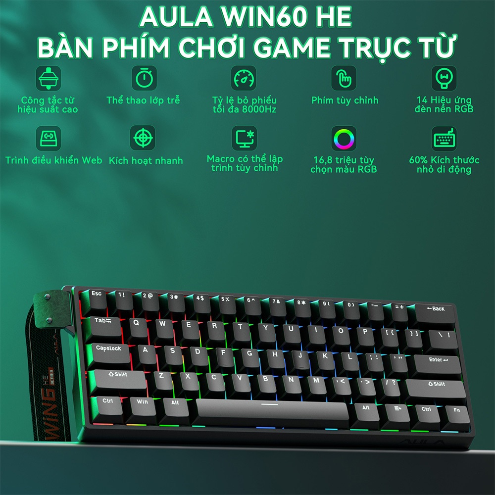 AULA WIN60HE Bàn phím từ RT Gaming Dây RGB Hot-swap 8kHz độ trễ thấp Bàn phím cơ học | BigBuy360 - bigbuy360.vn