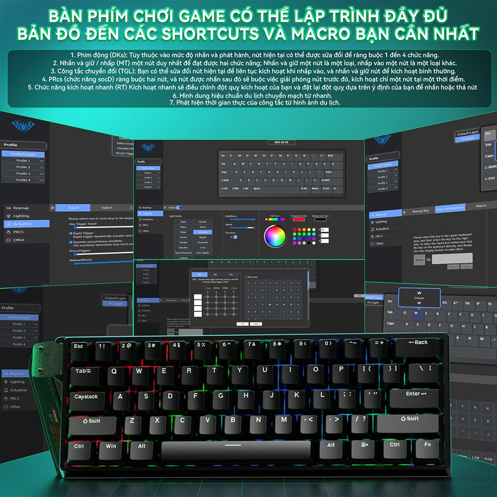 AULA WIN60HE Bàn phím từ RT Gaming Dây RGB Hot-swap 8kHz độ trễ thấp Bàn phím cơ học | BigBuy360 - bigbuy360.vn