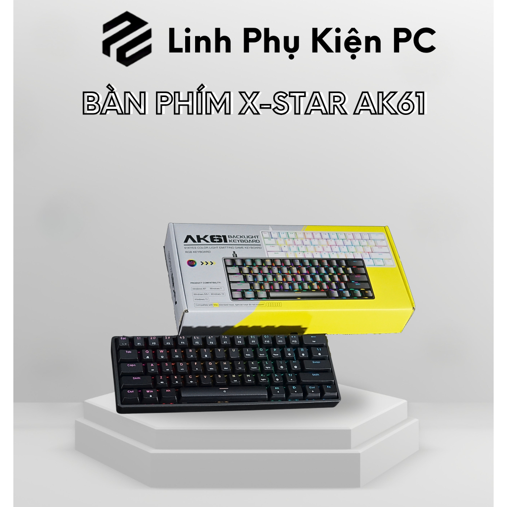 Bàn phím cơ Xstar AK61 Red Switch Gõ Cực Êm Kết nối Type C- Bảo Hành 12 Tháng