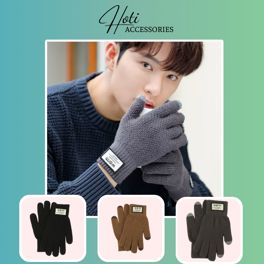 Bao tay lót lông Unisex, Găng Tay Len Dệt Kim Dày Giữ Ấm Thiết Kế Ngón Tay Chạm Màn Hình Cảm Ứng -HOTI- GT029