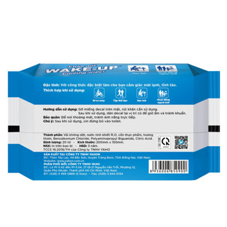 Combo Khăn Ướt WAKE-UP Cooling Wipes 20 Miếng Khăn Lạnh Bạc Hà Sảng Khoái Làm Sạch Nhanh, Mát Lạnh Tức Thì ADACO