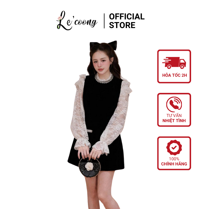 Váy Nhung Thiết Kế Phối Tay Ren Xoè Bồng (CÓ BIGSIZE) LECOONG V837 Đầm Đẹp Cổ Đá Đi Tiếc Sang Chảnh