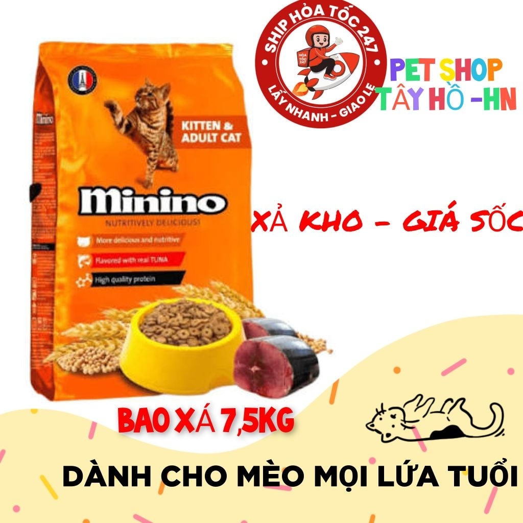 XẢ KHO - GIÁ SỐC - BAO XÁ 7,5 KG  - MININO TUNA - THỨC ĂN HẠT DÀNH CHO MÈO MỌI LỨA TUỔI