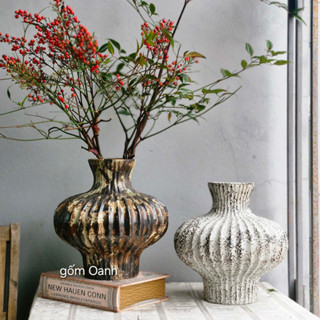 lọ hoa men mộc atlantic phong cách retro wabisabi cắm hoa decor trang trí quà tặng gốm Bát Tràng cao cấp