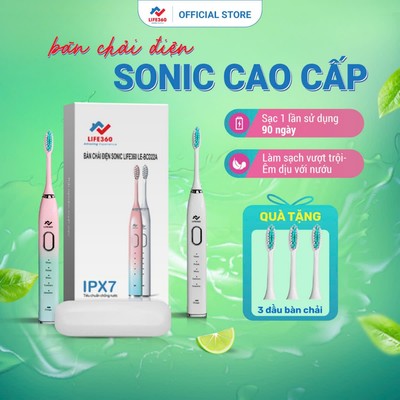 Bàn Chải Điện Sonic Life360 LE-BCD22A - Bàn Chải Đánh Răng Điện Sóng Âm, 5 Chế Độ Chải, 3 Cường Độ Rung, Làm Sạch Sâu