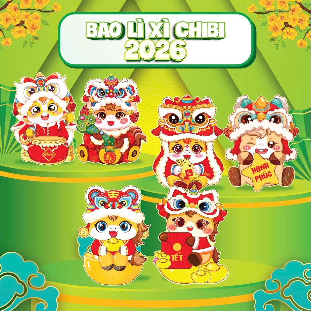 COMBO 100 Bao Lixi  chipi  TẾT 2026 nhiều mẫu nhiều màu sắc  dễ thương