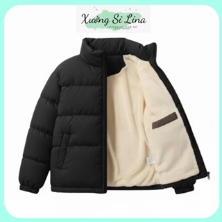  Áo khoác phao lót lông cừu dáng suông from rộng nam nữ mặc dễ phối đồ thời trang 2025 